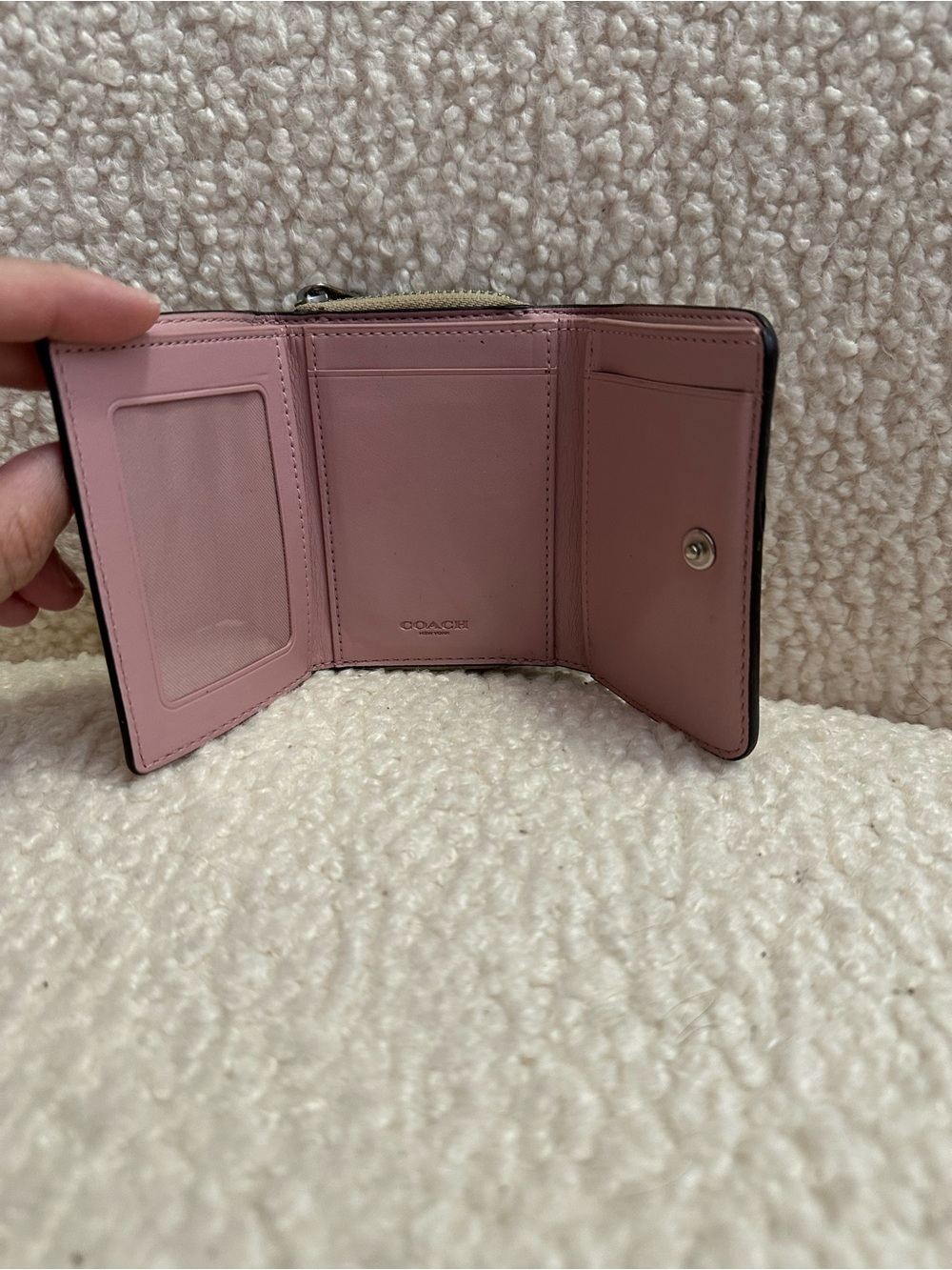 Coach Beige Signature Small Fold Wallet with Silver Logo - Picture 2 of 3